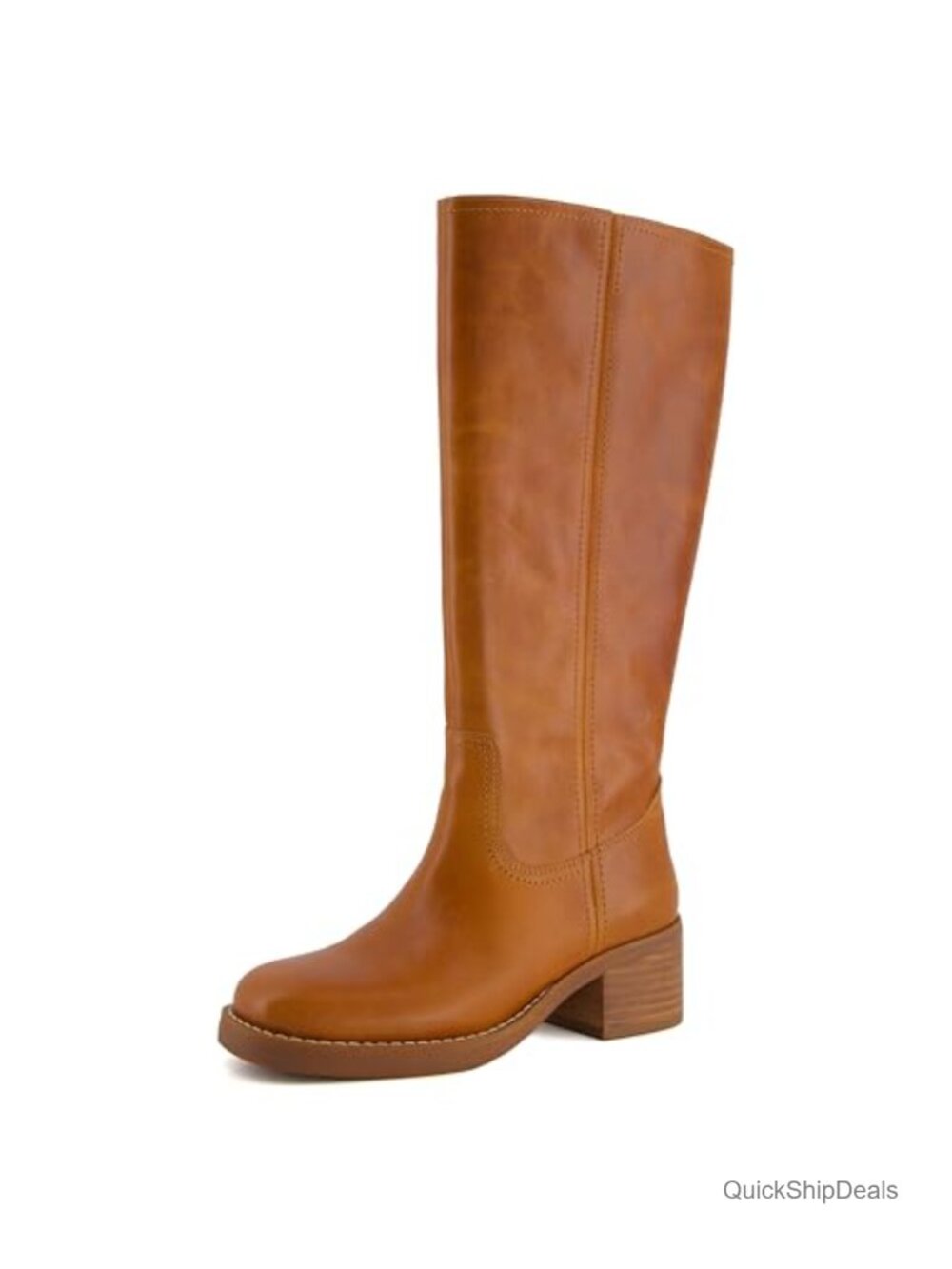 Genuine Leather Knee High Pull On Chunky Heel Boots for Women